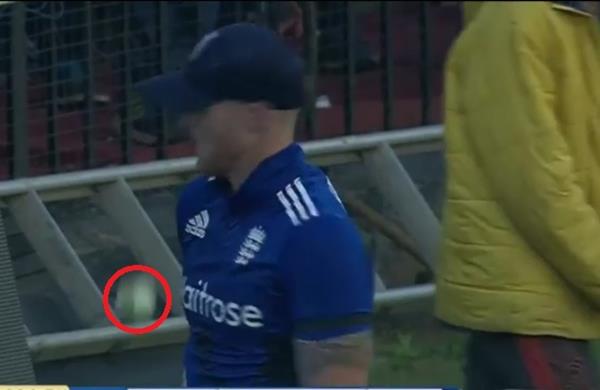 Ben Stokes hit by a ball boy