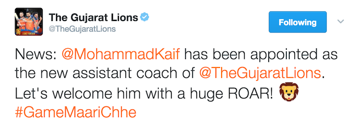 Gujarat Lions tweet