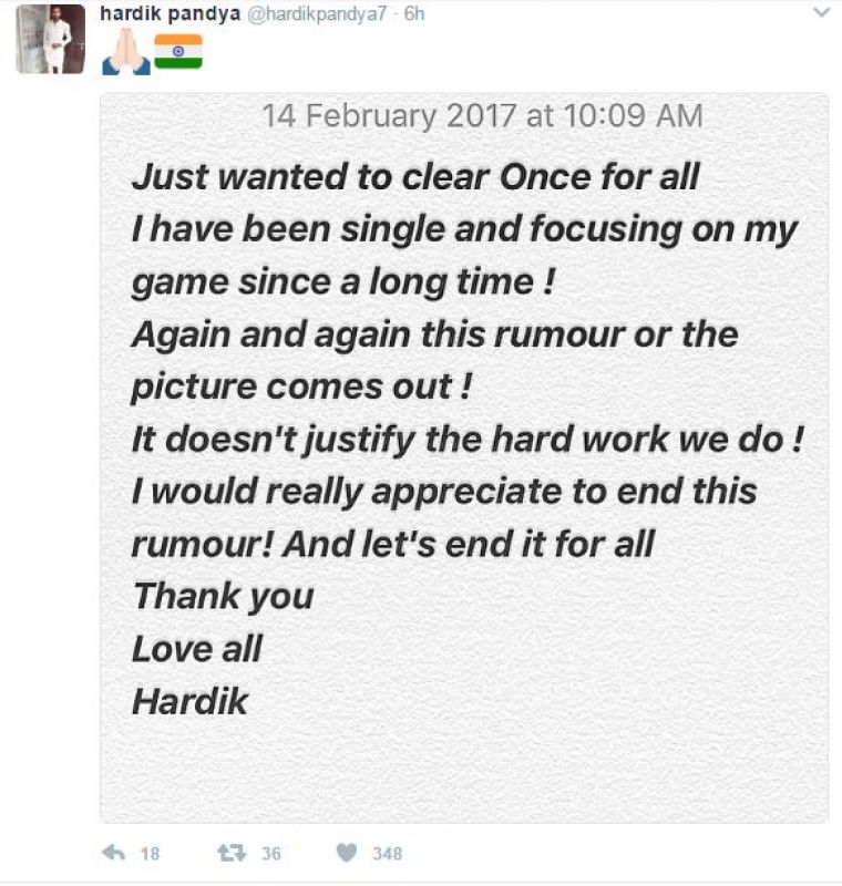 Hardik Pandya tweet