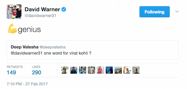 David Warner tweet