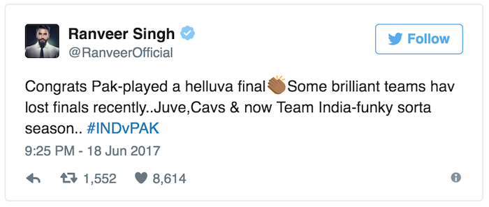 Ranveer Singh tweet