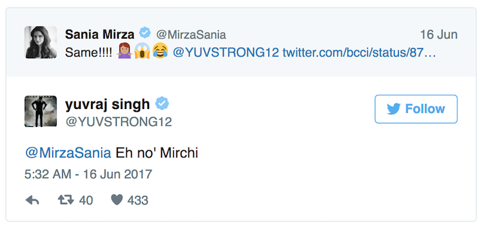 Yuvraj reply to Sania tweet