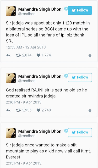 Dhoni tweet to Jadeja 2