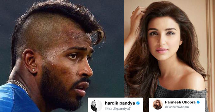 Hardik Pandya gets involved in a playful banter with Bollywood beauty Parineeti Chopra‏
