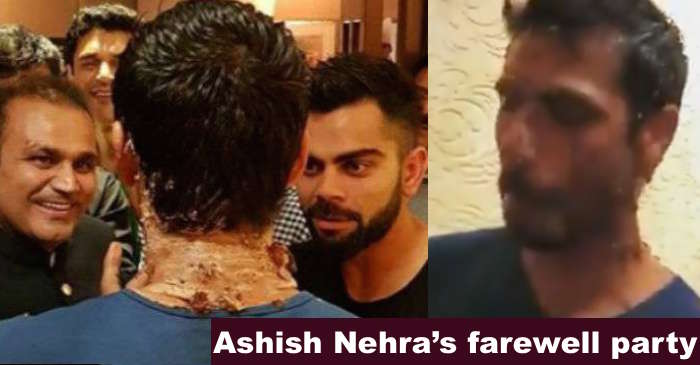 Virender Sehwag and Virat Kohli enjoyed painting Ashish Nehra’s face with cake