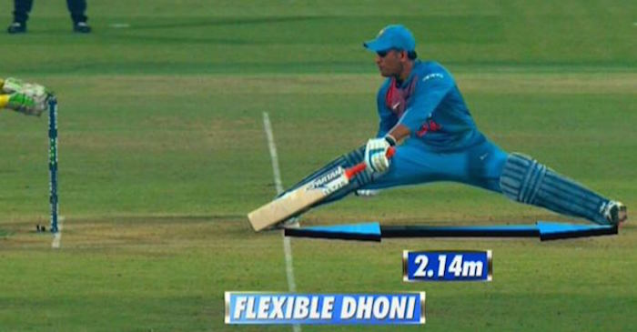 WATCH: MS Dhoni stretches 2.14 metres to save his wicket