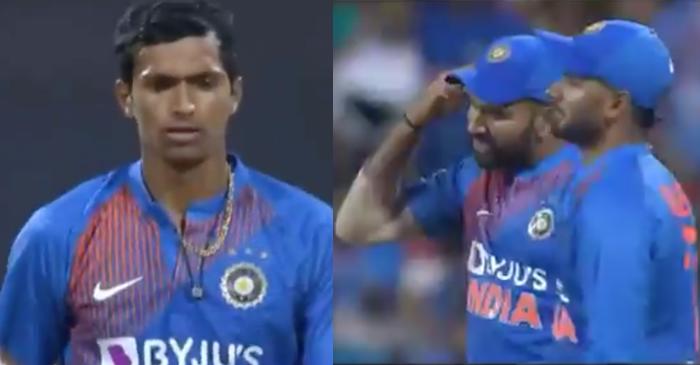 Rohit Sharma gestures Navdeep Saini to use his brain after being smacked for back to back boundaries