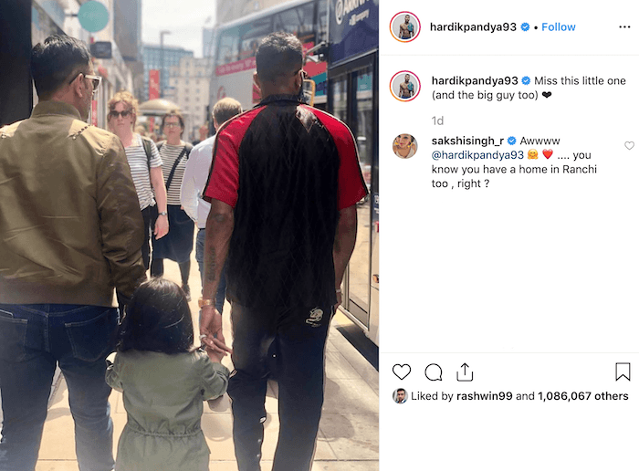 MS Dhoni, Ziva, Hardik Pandya