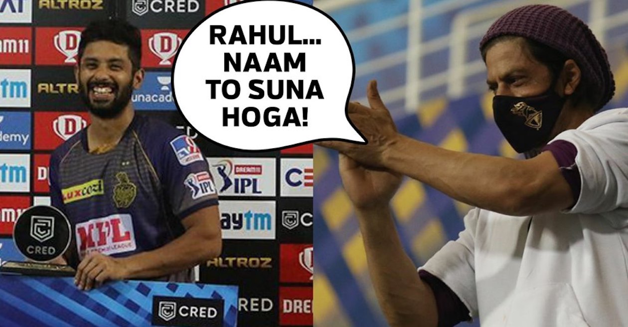IPL 2020 – WATCH: Shah Rukh Khan shouts an iconic dialogue after Rahul Tripathi wins the MOM award