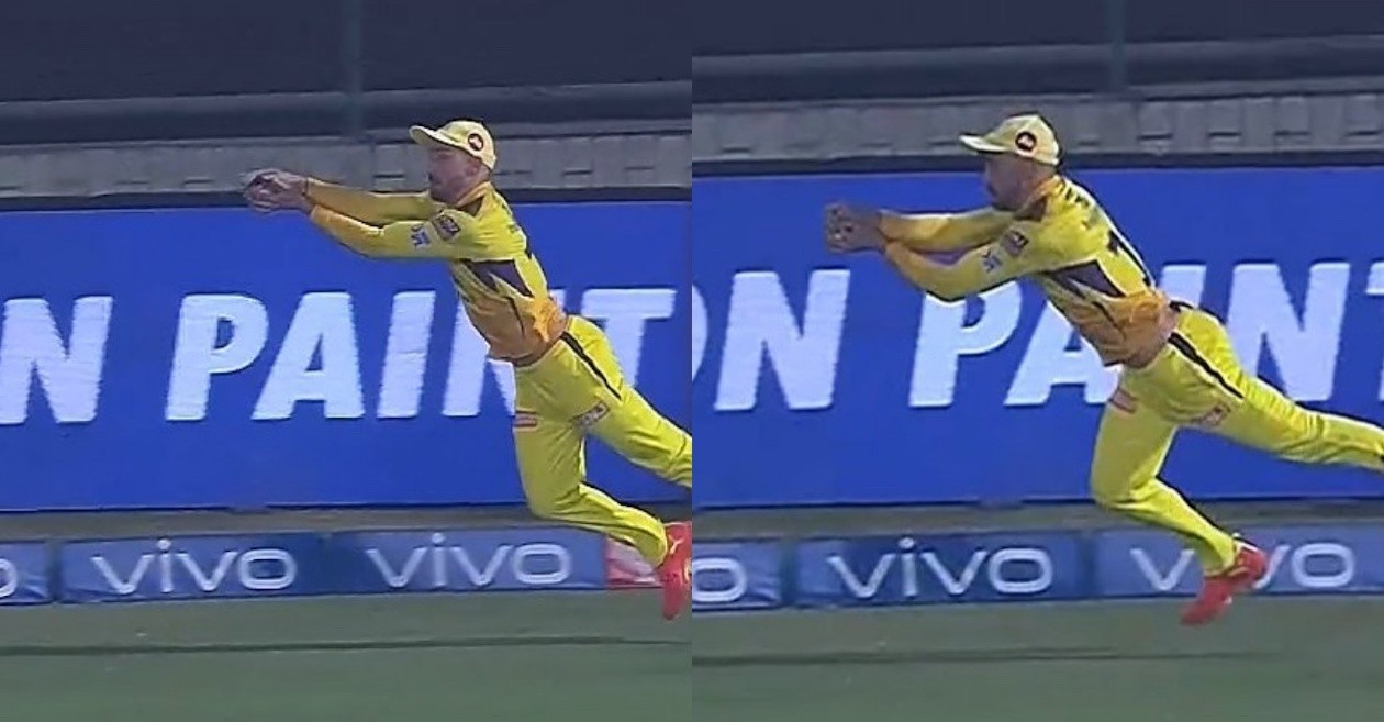 IPL 2021: WATCH – Faf du Plessis takes an extraordinary catch at the boundary to dismiss Manish Pandey