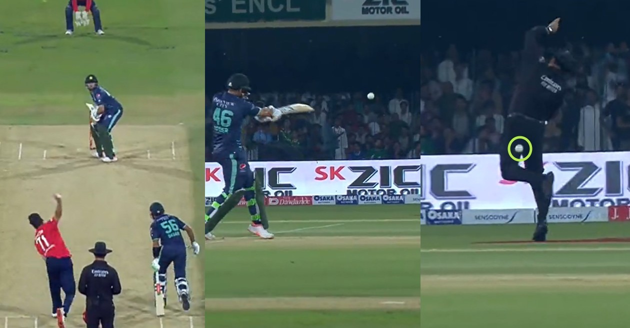 WATCH: Umpire Aleem Dar gets hit by a Haider Ali pull shot during PAK vs ENG 6th T20I