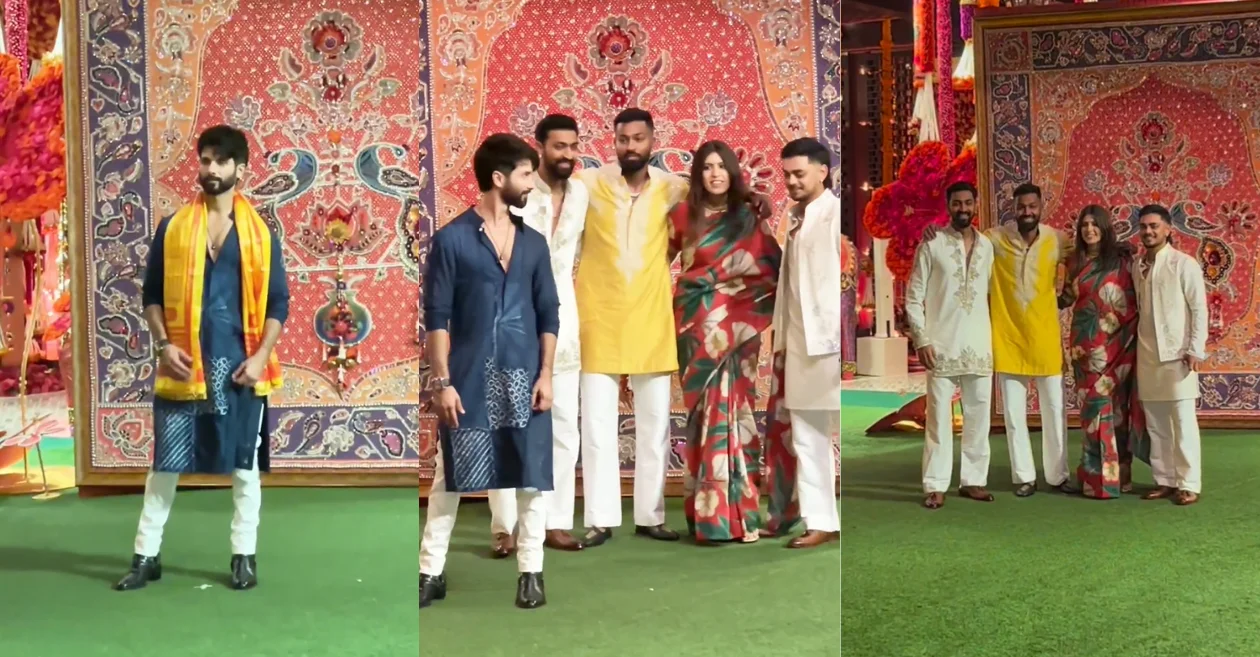 WATCH: Pandya brothers and Ishan Kishan photobomb Shahid Kapoor in an awkward moment at Ambani’s Ganesh Puja