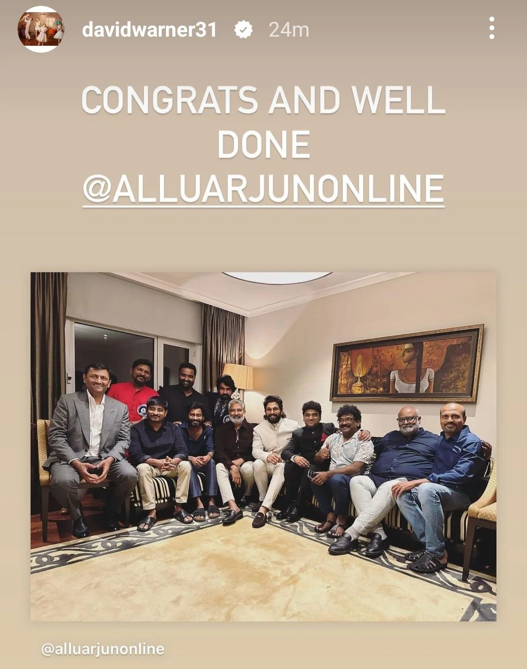 David Warner's Instagram Story