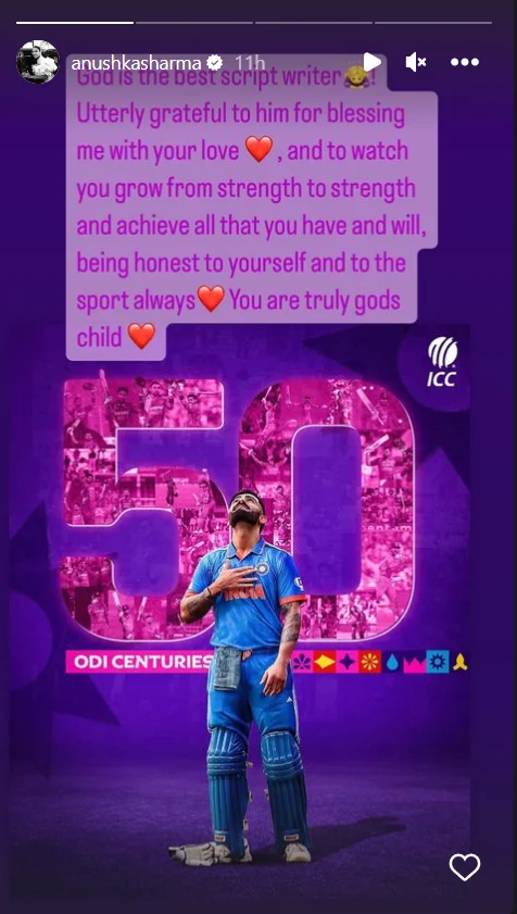 Anushka Sharma''s Instagram story for Virat Kohli