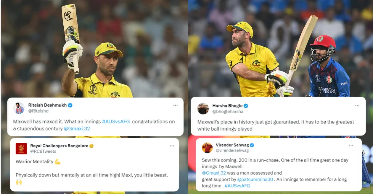 Cricket world bows down to Glenn Maxwell’s breathtaking double ton as he leads Australia to thrilling victory over Afghanistan – ODI World Cup 2023