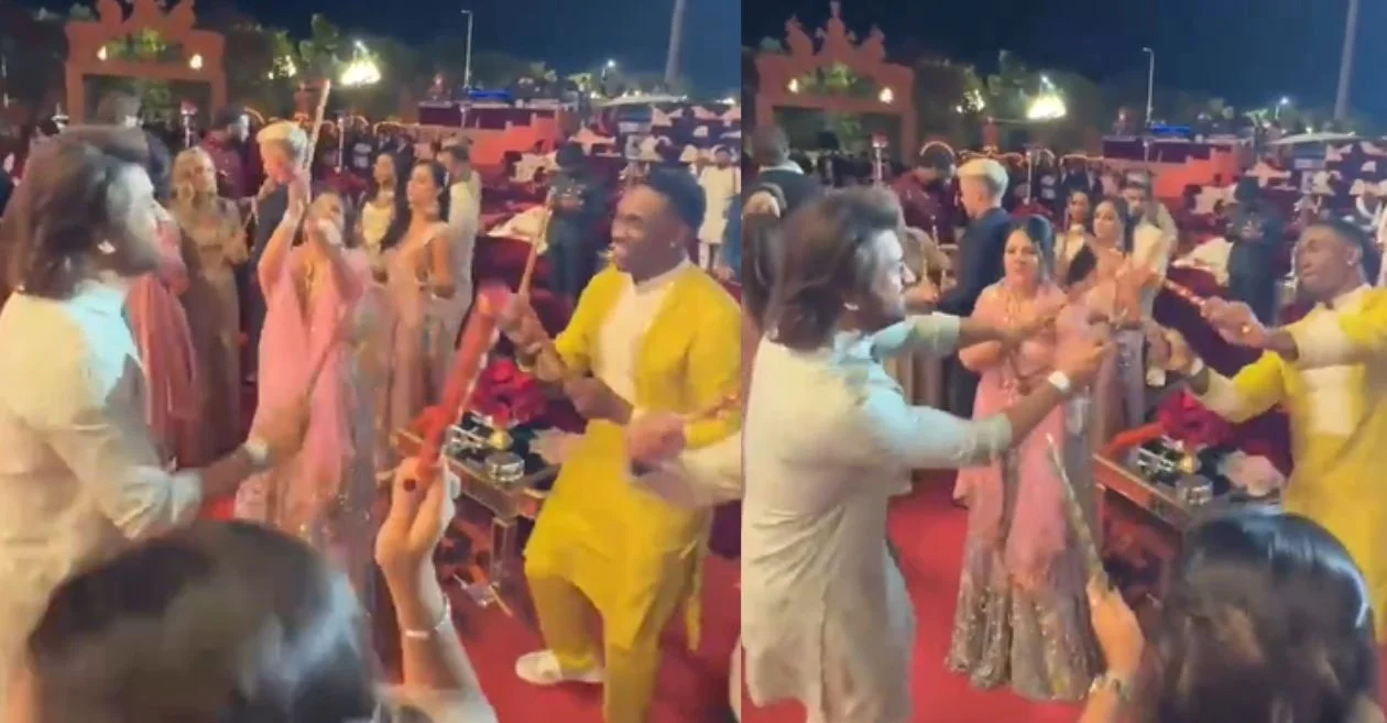 WATCH: MS Dhoni plays dandiya with former CSK teammate Dwayne Bravo at Anant Ambani’s pre-wedding bash