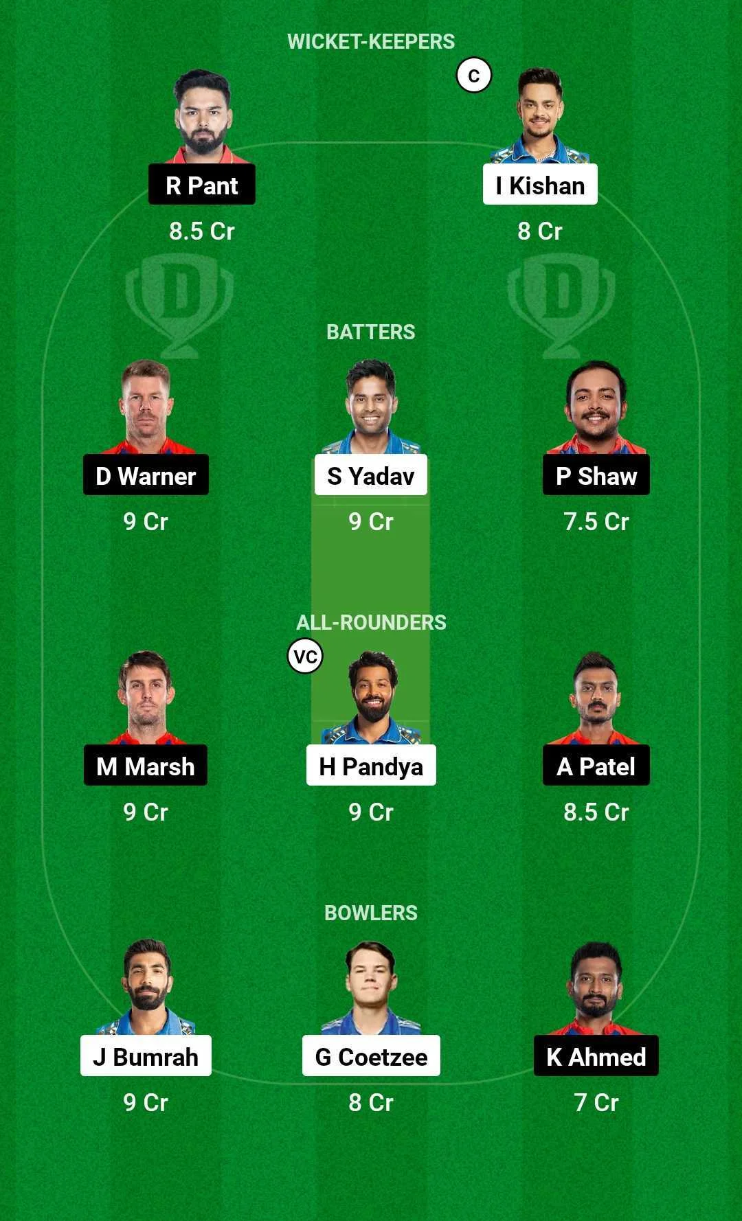 Dream 11 MI vs DC