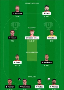 Dream 11 Team DC vs SRH