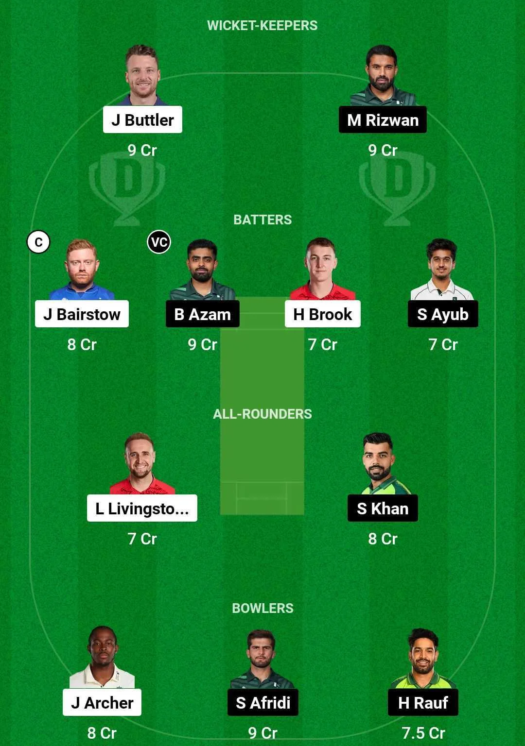ENG vs PAK Fantasy Team (screengrab Dream 11) 