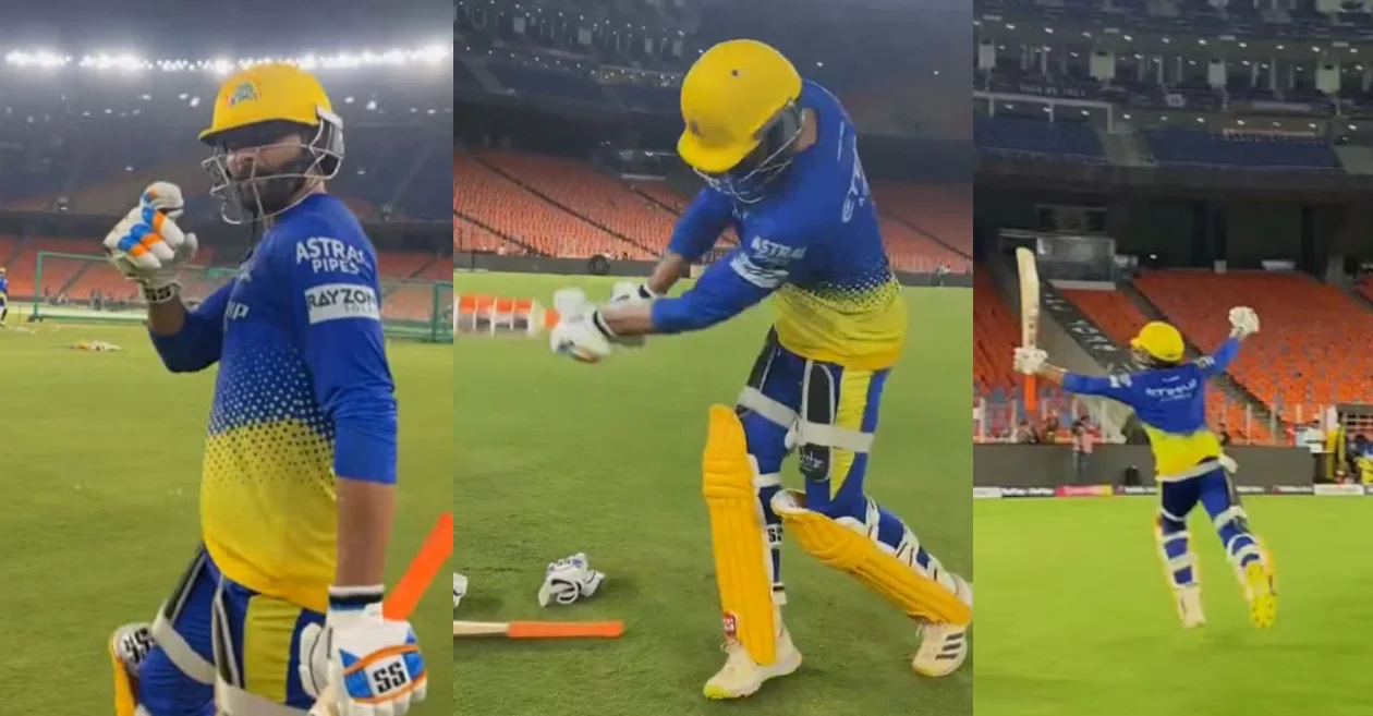 WATCH: Ravindra Jadeja recreates iconic IPL 2023 final winning moment ahead of GT vs CSK game