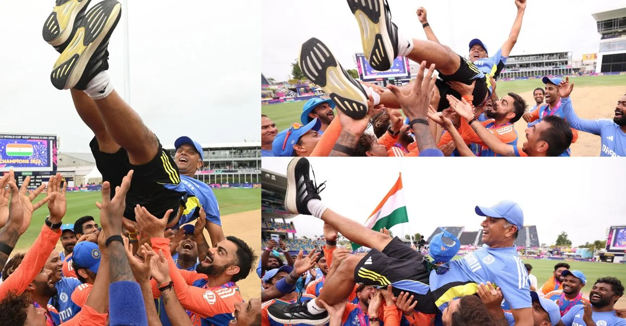 WATCH: Indian players lift coach Rahul Dravid after T20 World Cup title victory in Barbados