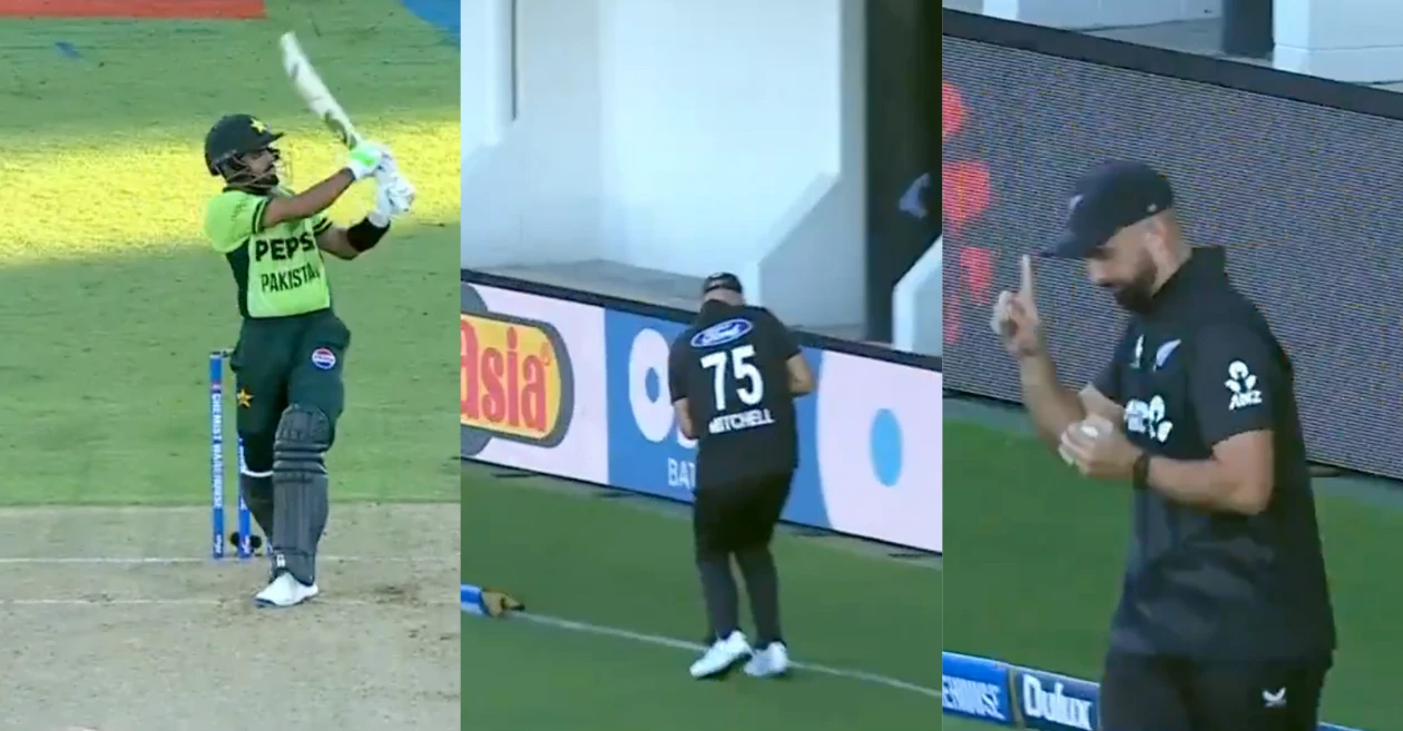 WATCH: Daryl Mitchell takes a sharp catch at the boundary to dismiss Babar Azam – NZ vs PAK, 2025