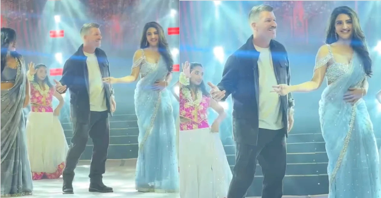 David Warner dances with Tollywood stars Sreeleela and Nithiin, video goes viral