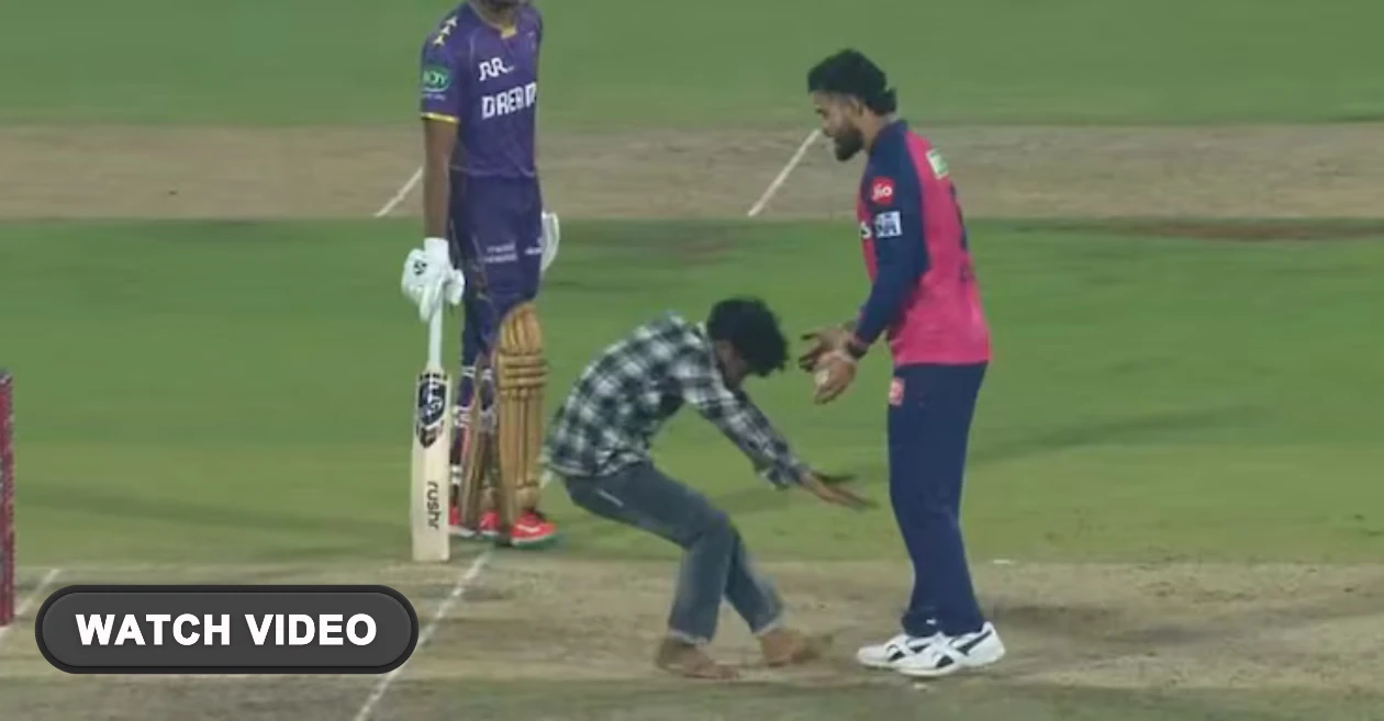 WATCH: Fan invades pitch to touch Riyan Parag’s feet during RR vs KKR 2025 IPL match in Guwahati