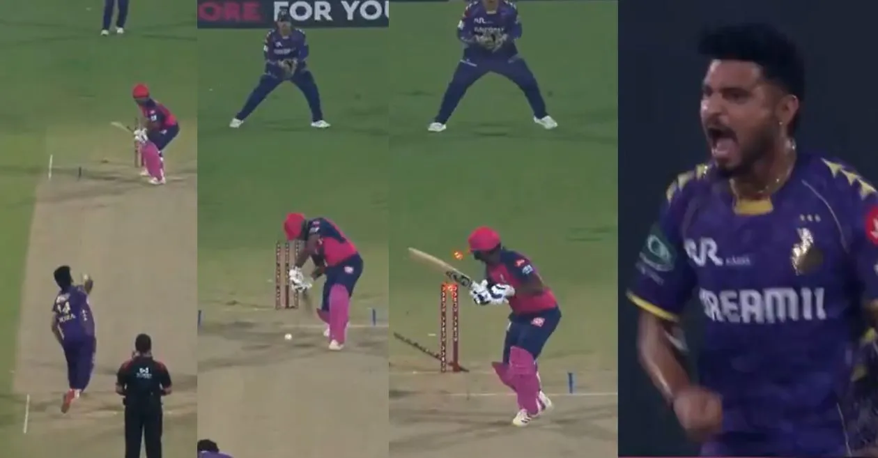 IPL 2025 [WATCH]: Vaibhav Arora roars with passion after shattering Sanju Samson’s stumps with a deadly yorker during RR vs KKR clash