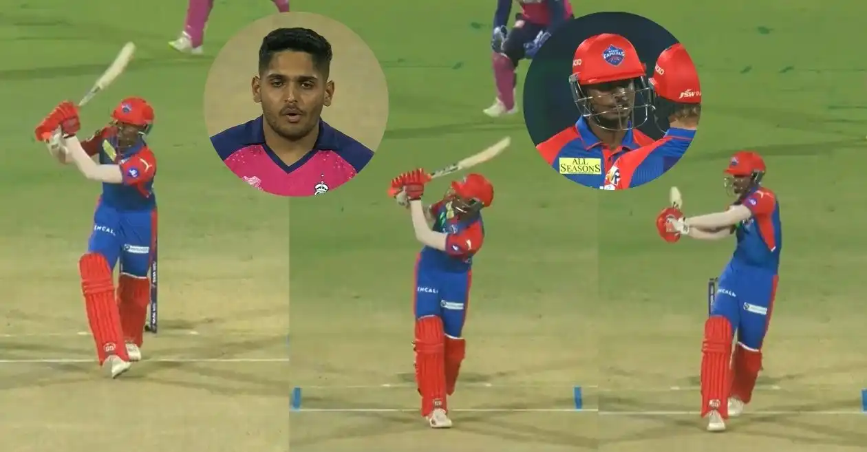 WATCH: Abhishek Porel takes Tushar Deshpande to cleaners with 23-run over in DC vs RR IPL 2025 clash
