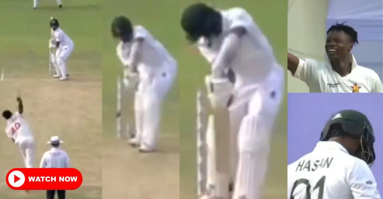 WATCH: Blessing Muzarabani sends Hasan Mahmud packing with a peach on Day 1 of BAN vs ZIM first Test