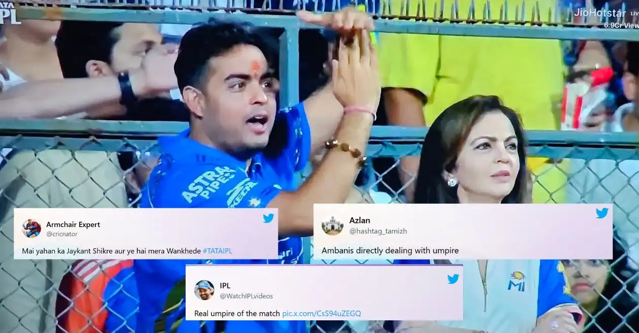 Fans troll Mumbai Indians after spotting Akash Ambani gesturing DRS in a clash against CSK at IPL 2025