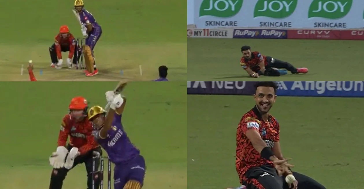 IPL 2025 [WATCH]: Harshal Patel’s unbelievable catch ends Angkrish Raghuvanshi’s aggressive knock during KKR vs SRH clash