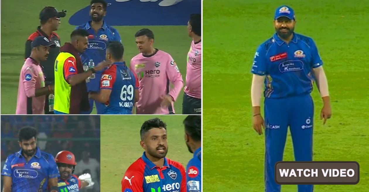 WATCH: Tensions flare as Jasprit Bumrah loses cool at Karun Nair; Rohit Sharma’s reaction steals the show – IPL 2025, DC vs MI