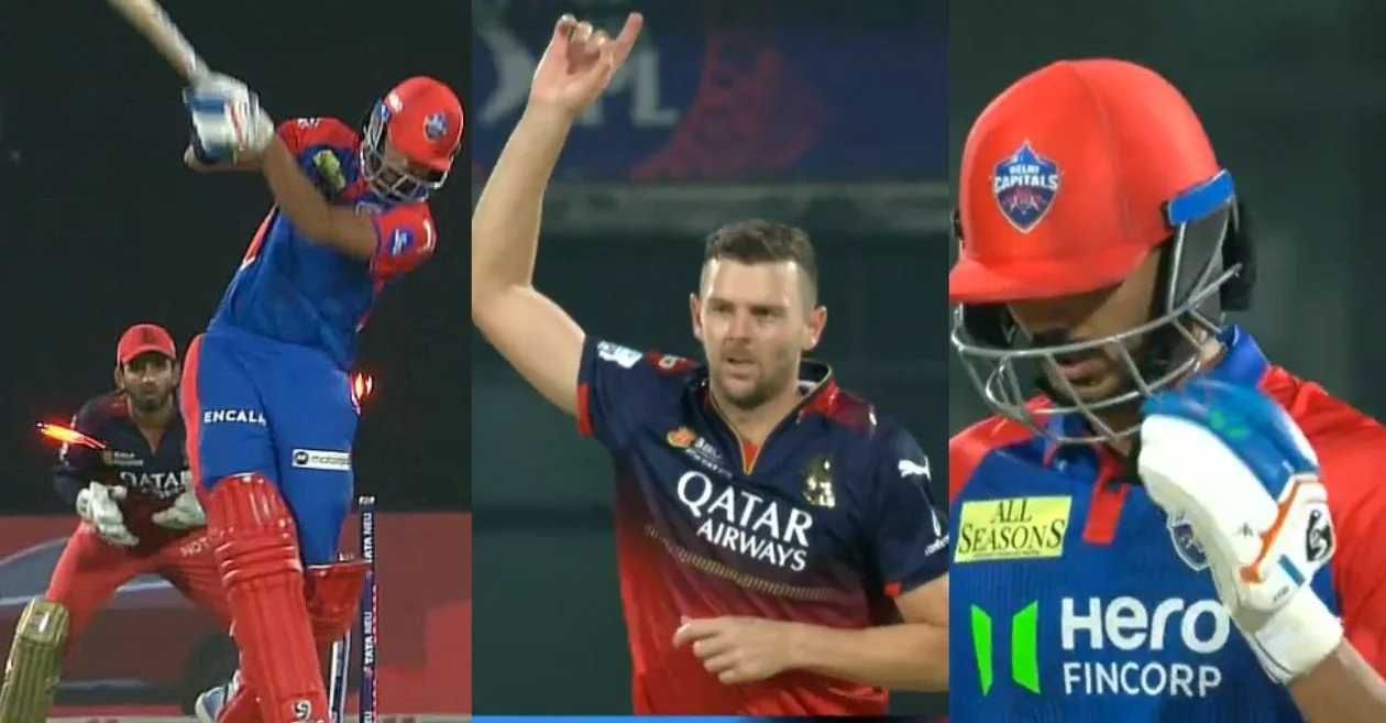 IPL 2025 [WATCH]: Josh Hazlewood produces a beauty to send Axar Patel’s middle stump flying during DC vs RCB clash