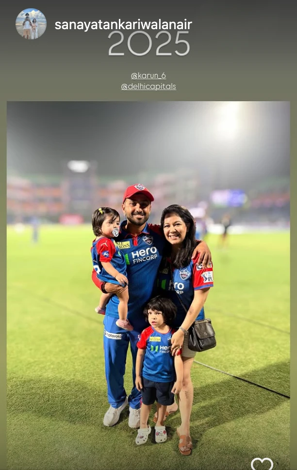 Karun Nair with wife Sanaya Tankariwala and their kids