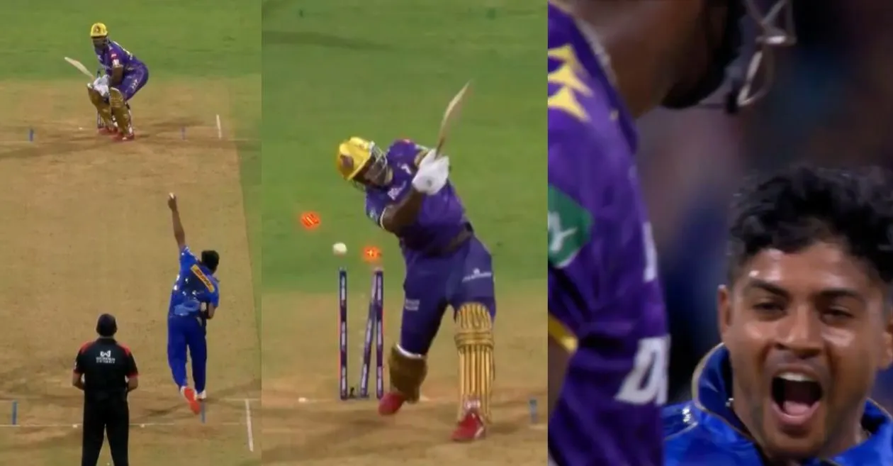 IPL 2025 [WATCH]: Ashwani Kumar cleans up Andre Russell with an absolute jaffa during MI vs KKR clash