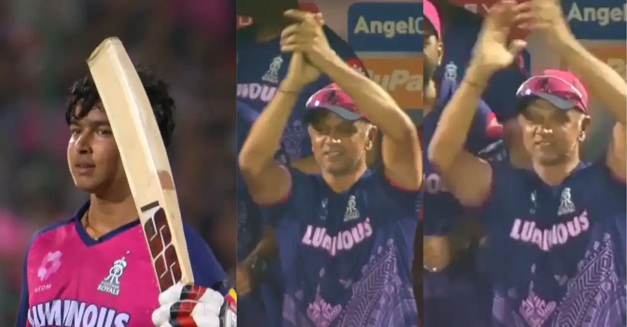WATCH: Rahul Dravid rises from wheelchair to celebrate Vaibhav Suryavanshi’s record-breaking century – IPL 2025