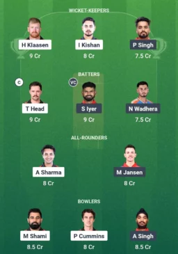SRH vs PBKS Dream11 Team for April 12