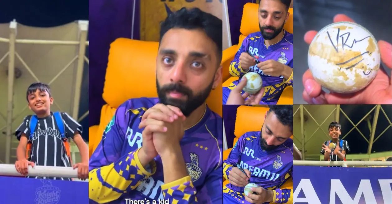 WATCH: Varun Chakravarthy delights young fan with autographed ball ahead of KKR vs SRH 2025 IPL clash