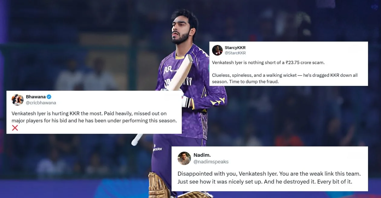 ‘Clueless and spineless’: Fans lose patience as Venkatesh Iyer delivers another low score in IPL 2025 during DC vs KKR clash