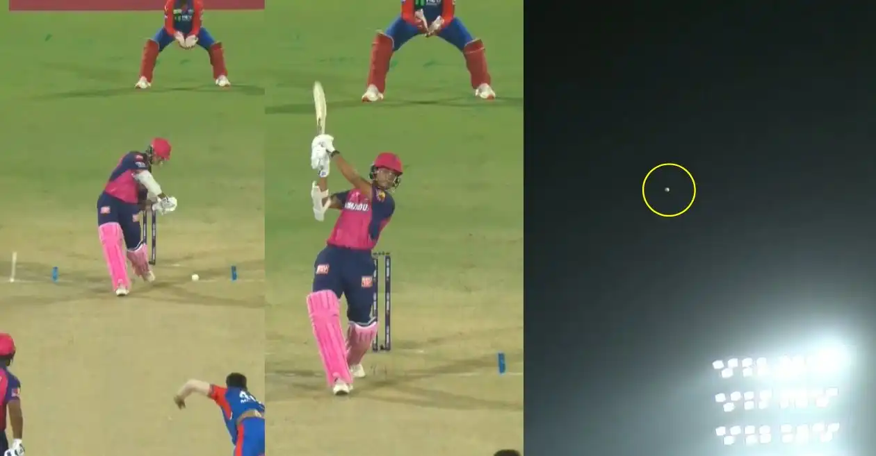 WATCH: Yashasvi Jaiswal hits a monstrous 95-meter six off Mukesh Kumar in DC vs RR IPL 2025 match