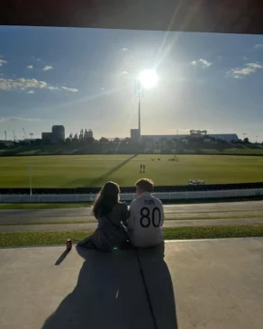 Ollie Pope and Ella Gurdon in stadium