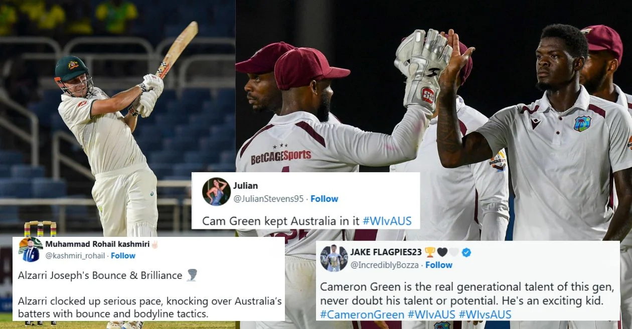 Fans react as Cameron Green’s resistance rescues Australia against relentless West Indian pace attack on Day 2 of pink-ball Test