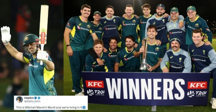 Fans erupt as Mitchell Marsh’s maiden T20I century guides Australia to a series win in the decider against New Zealand
