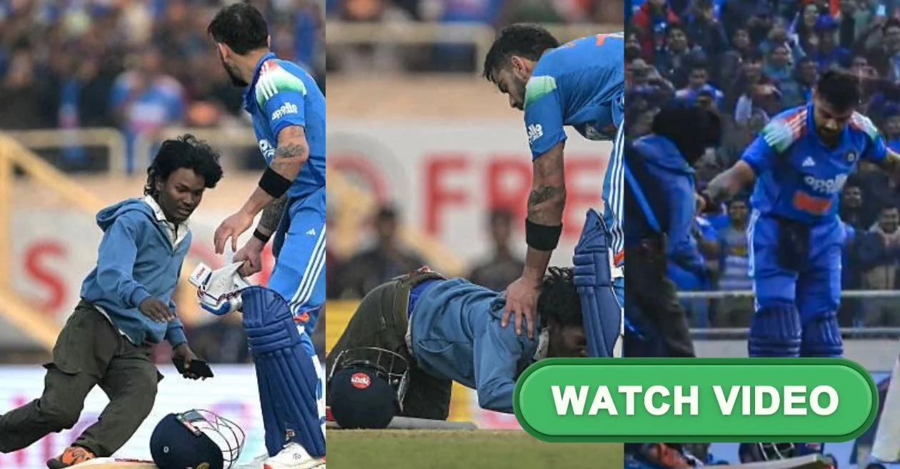 IND vs SA [WATCH]: Virat Kohli’s 52nd ODI century celebrations interrupted after a fan slips past security and bows at his feet in Ranchi
