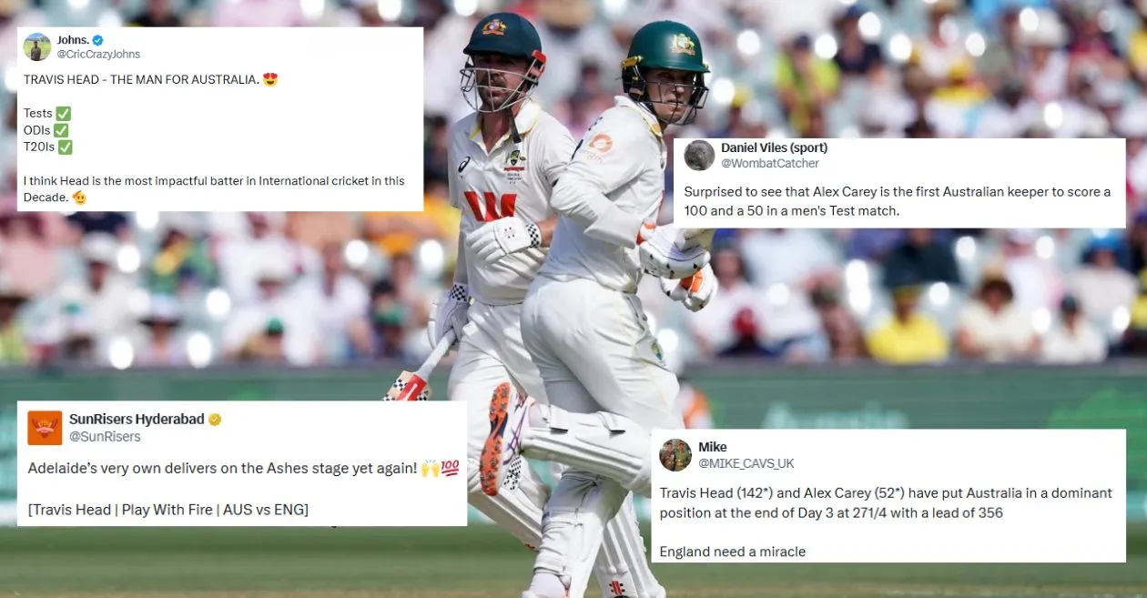 Fans react as Australia surge ahead on Day 3 of Adelaide Test against England after Travis Head and Alex Carey’s blistering knocks