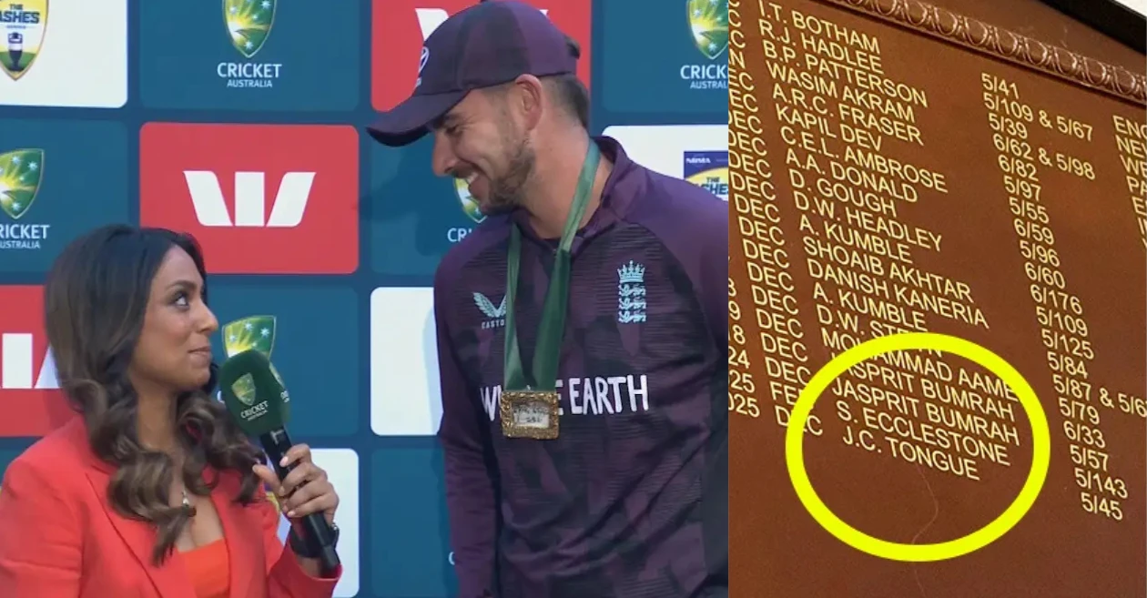 Josh Tongue reacts after his name goes up on the MCG Honours Board