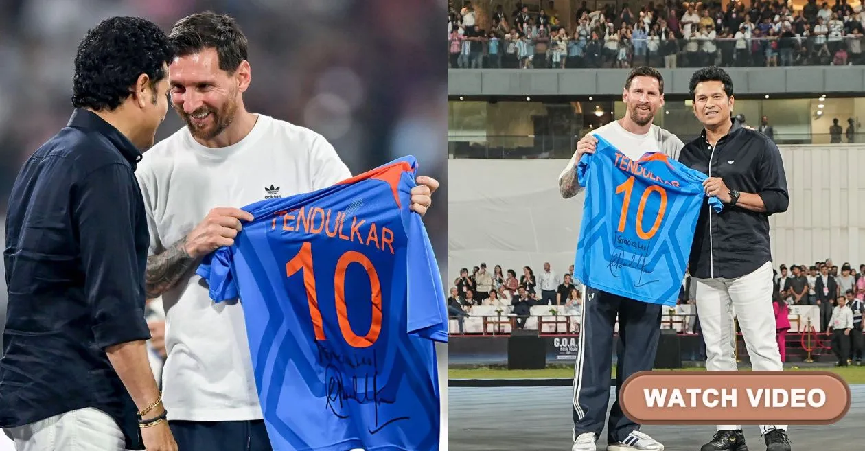 WATCH: Sachin Tendulkar and Lionel Messi exchange iconic memorabilia at Wankhede Stadium