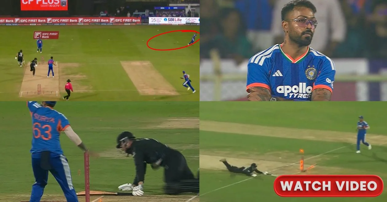 IND vs NZ [WATCH]: Hardik Pandya’s bullet throw brings an end to Mitchell Santner’s innings during 4th T20I in Vizag